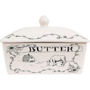 Creative Co-op Country Stoneware Butter Dish with Lid, "Spread the Love" Message